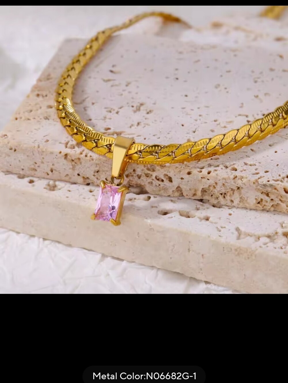 Gold Chain Necklace with Pink Pendant - Picture 6 of 6